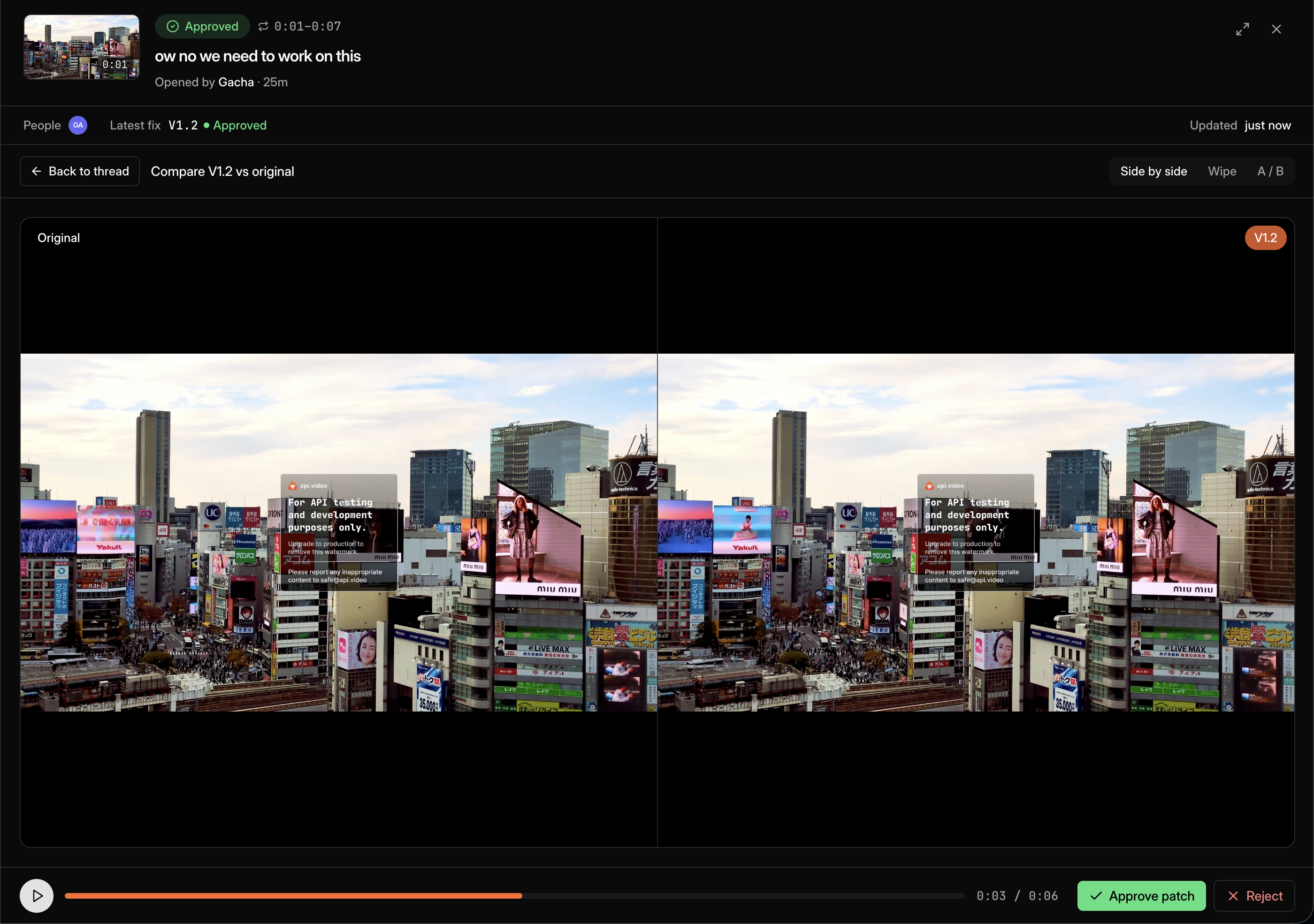JointEdit version compare — V1.2 against the original, side by side