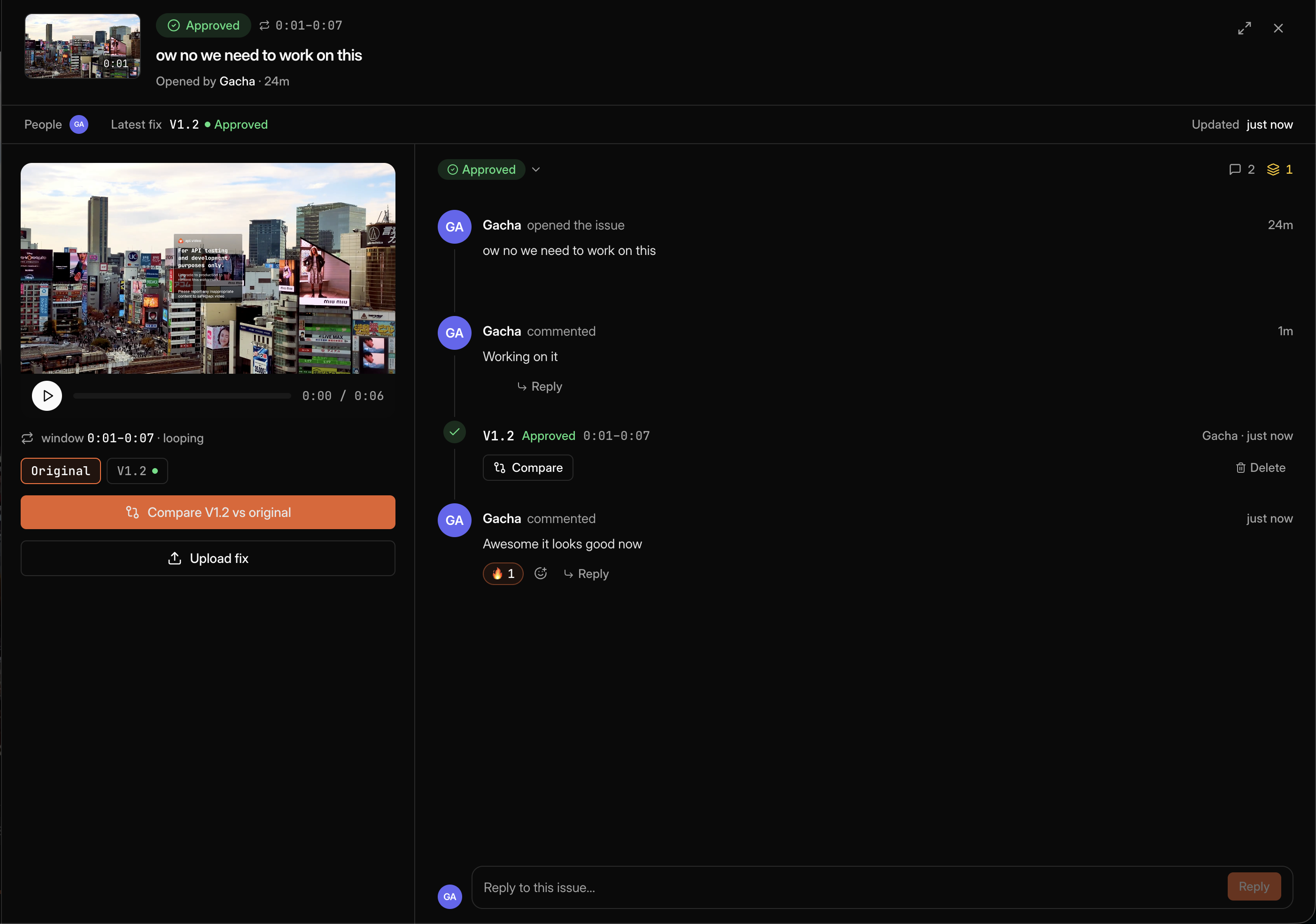 JointEdit issue thread — comments, approval, and an attached fix