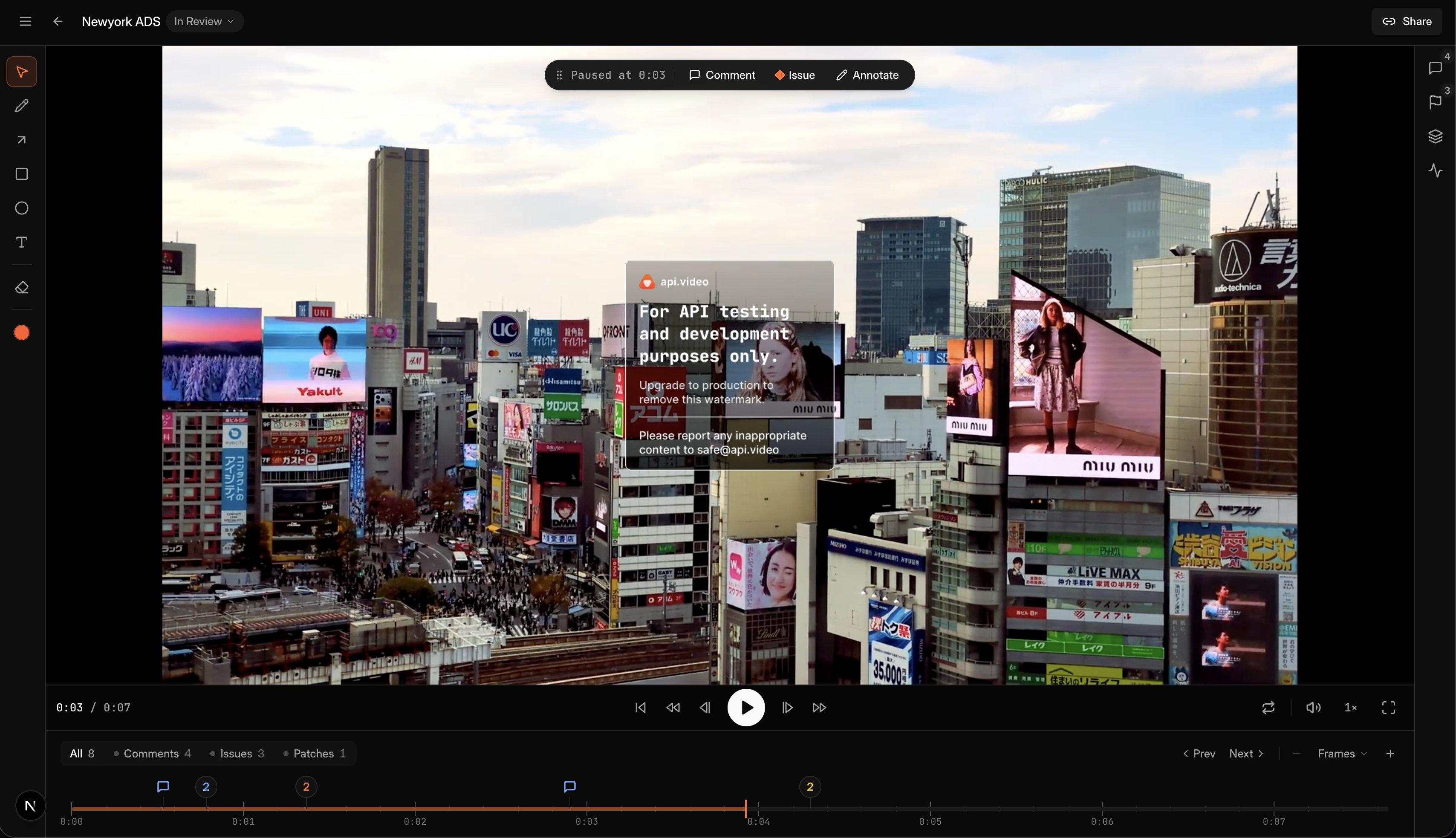 JointEdit review screen — timestamped video feedback